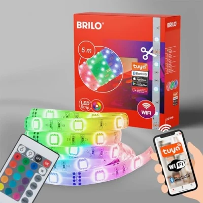 Abbildung von BRILONER LED Strip 5m Smart Home, App und Sprachsteuerung, buntes RGB Licht, Streifen, Leiste, Zimmer Deko, Gaming Band, Lichtleiste, Lichtband, 500x1x0,3 cm, Weiß