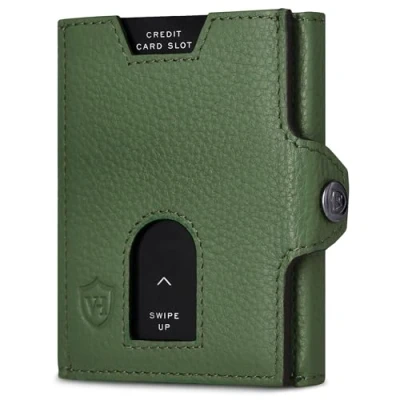 Abbildung von VON HEESEN Slim Wallet mit XL Münzfach &amp; RFID Schutz Leder Geldbörse Herren klein Mini Geldbeutel Damen Portmonee Kartenetui Echtleder Karten Portemonnaie Kreditkartenetui Grün