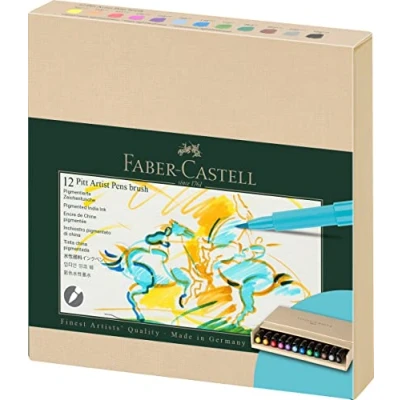 Abbildung von Faber Castell 167190 Tuschestifte Pitt Artist Pen Brush, 12er Atelierbox, Pinselstifte Set