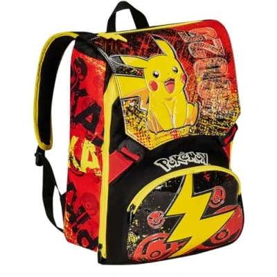 Abbildung von Seven Erweiterbarer Schulrucksack POKEMON PIKACHU, Gelb Rot Doppelter Rucksack mit Reißverschluss und Trinkflaschenhalter, Kinderrucksack, mehrfarbig, Taglia unica, Backpacks