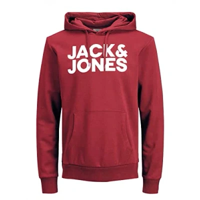 Abbildung von JACK &amp; JONES Herren JJECORP Logo Sweat Hood, Rio Red/Large Print/W White, XS