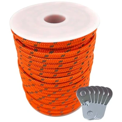 Abbildung von makstore 5mm Nylon Reflektierend Abspannseile mit 6X Spanner - 30m Zeltleine für Camping Spannschnur Zeltschnur (Orange, 5mm)