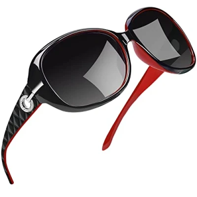 Abbildung von Joopin Elegante Sonnenbrille Damen Groß UV400 Klassische Vintage Polarisierte Schwarz Rot und Große Trendy mit XL Großer Rahmen (Rot/Schwarz)