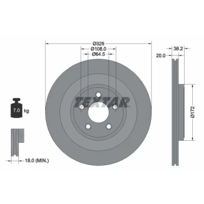 Abbildung von TEXTAR PRO+ 92178005 Bremsscheibe 326 20 05/05 108 innenbelüftet beschichtet hochgekohlt ohne Radbefestigungsbolzen, Radnabe JAGUAR: XF Saloon