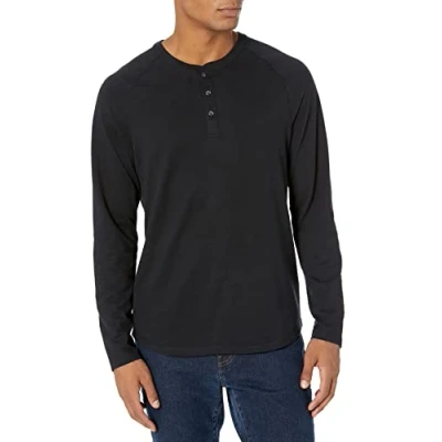 Abbildung von Amazon Essentials Herren Henley Shirt mit langen Ärmeln und normaler Passform (erhältlich in Übergrößen), Schwarz, S