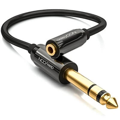 Abbildung von deleyCON 0,2m Stereo Audio Klinken Adapter Kabel 6,3mm Stecker zu 3,5mm Buchse Vergoldete Klinke und Schwarz