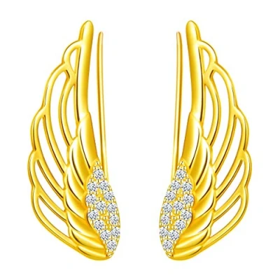 Abbildung von Yumilok Damen Ohrstecker Knorpel Schmuck Ohrklemme Ohrringe Ohrclip 925er Sterling Silber Zirkonia Engelsflügel Flügel ear cuff für Mädchen Gold