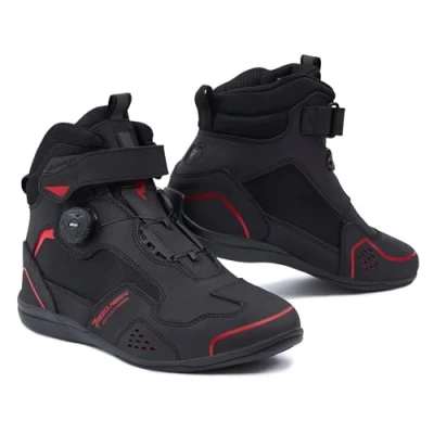 Abbildung von REBELHORN Spark II Motorradstiefel Damen und Herren PU Leder ATOP Schnell Schnürsystem Knöchelprotektoren Verstärkte Zehen Mesh Belüftungspaneele