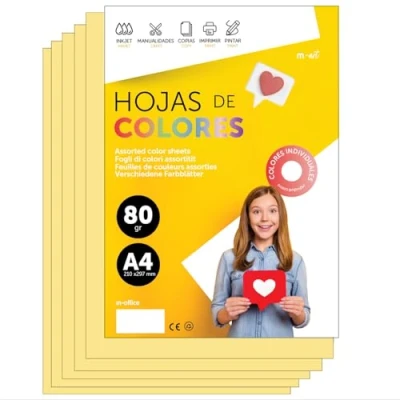 Abbildung von Buntes Papier A4 80g für Drucker &amp; Basteln, Farbige Blätter Kinder, Kreativprojekte, Karten Schule M office (100 Blatt, Creme)