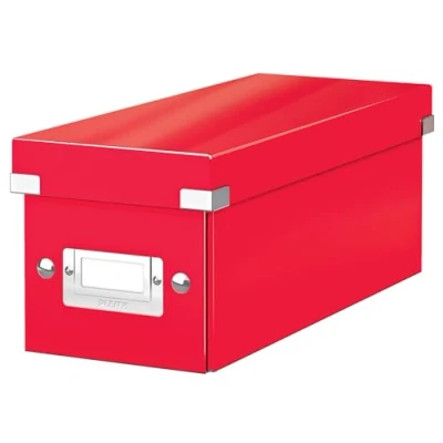 Abbildung von Leitz Click &amp; Store WOW schmale Aufbewahrungsbox mit Deckel, Box zur CD Aufbewahrung, als Geschenkbox oder für Zubehör im Haushalt und Büro, 84% recycelte Premium Hartpappe, Rot, 60410026