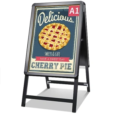 Abbildung von NewZeal Kundenstopper A1 beidseitig Plakatständer, Double Sided Display A Board Poster Stand Sign Holder for Advertising, Black Coated Steel Metal Boards