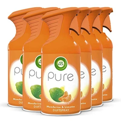 Abbildung von Air Wick PURE Mandarine &amp; Limette Aromatisch frisches Duftspray geruchsneutralisierend ohne feuchten Niederschlag Duft: 6 x 250 ml