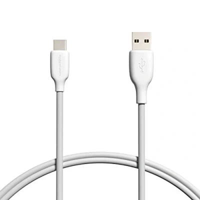 Abbildung von Amazon Basics Schnellladekabel, USB C auf A 2.0, 480 MBit/s, IF zertifiziert, für Apple iPhone 15, iPad, Samsung Galaxy, Tablets, Laptops, 0.9 m, weiß