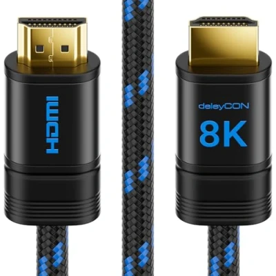 Abbildung von deleyCON 4m 8K HDMI 2.1 Kabel (48G, ULTRA Highspeed) 8K@60Hz 4K@120Hz 2K@144Hz/165Hz EARC HDCP 2.3/2.2 Kompatibel mit DTS:X Dynamisches HDR Dolby Atmos TV PS5 Xbox Soundbar Monitor