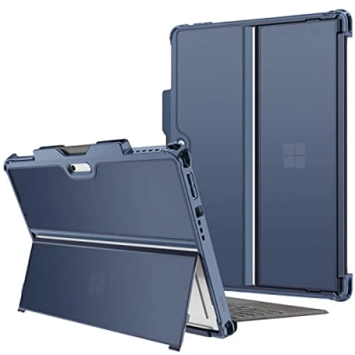 Abbildung von Fintie Hülle für Microsoft Surface Pro 8 13 Zoll (2021) Stoßfeste Robuste Schutzhülle Hartschalen mit Stifthalter, Kompatibel Type Cover Tastatur und Original Ständer, Blau