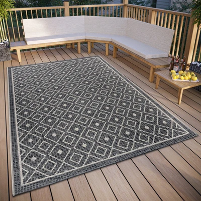 Abbildung von Hanse Home Lahal Outdoor Teppich Wetterfest Modernes Geometrisches Rauten Muster, Wasserfest robuster Aussenteppich Flachgewebe für Garten, Balkon, Terrasse, Wohnzimmer Grau Beige, 190x290cm