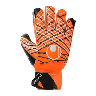 Abbildung von uhlsport Soft Resist+ Flex Frame Torwarthandschuhe für Kunsrasen mit Fingerschutz, Fluo orange/weiß/schwarz