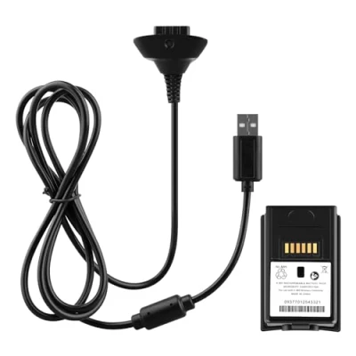 Abbildung von OSTENT 2 in 1 Ladegerät Kabel + Akku kompatibel für Xbox 360 Wireless Controller Farbe Schwarz