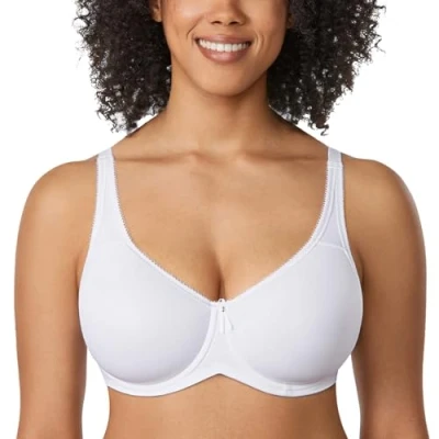 Abbildung von DELIMIRA Damen mit Bügel Nahtlose Vollschalen T Shirt BH Gepolstert Große Größen Weiss 100E
