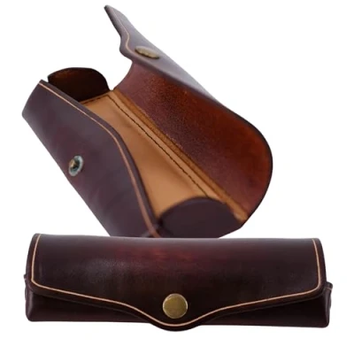 Abbildung von MIKA 28071002 Brillenetui klein aus Echt Sattel Leder Braun, Etui für Brillen und Sehhilfen, Brillenbox Damen Herren, braune Brillenaufbewahrung, Sonnenbrillenetui ca. 15 x 6 3 cm