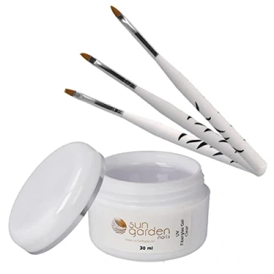 Abbildung von Sun Garden Nails UV Fiberglas Gel klar 30ml + Pinselset