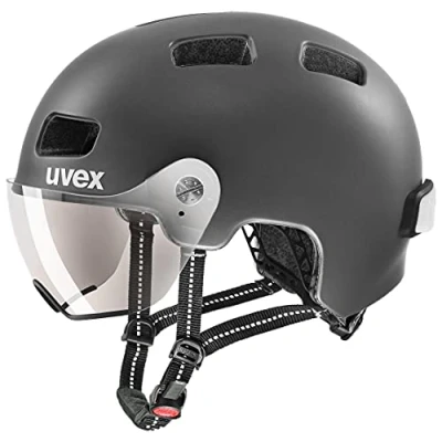 Abbildung von uvex rush visor leichter City Helm für Damen und Herren mit Visier inkl. LED Licht dark silver matt 58 61 cm