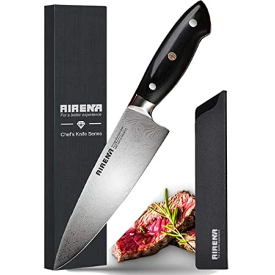 Abbildung von AIRENA Kochmesser Profi Messer Küchenmesser 20cm Kohlenstoffreicher Stahl Extra Scharfe Messerklinge mit Ergonomischer Griff, Beste für Home Kitchen