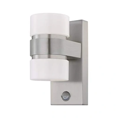 Abbildung von Eglo 96277 LED Outdoor Wandleuchte ATOLLARI edelstahl, silber weiß L:10cm H:23cm T:15,5cm Sensor IP44