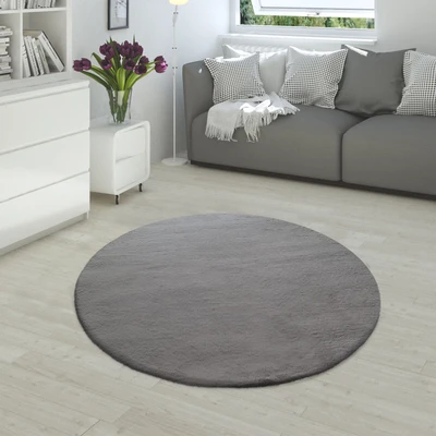 Abbildung von Paco Home Fellteppich »Rabbit 780« rund 26 mm Höhe Kunstfell, Kaninchenfell Haptik, echter Kuschelteppich, Uni Farben