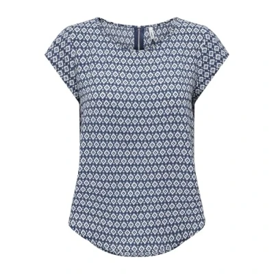 Abbildung von ONLY Damen Onlvic S/S AOP Top Noos Ptm, Dark Denim/AOP:small Ikat, 36