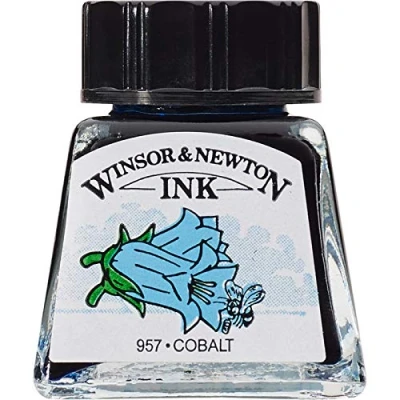 Abbildung von Winsor &amp; Newton 1005176 Drawing Inks Zeichentusche für Kalligraphen, Illustratoren, Grafikern, Künstler wasserbeständige Farben, herrvorragender Transparenz, 14ml Flasche Kobalt
