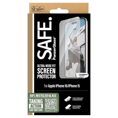 Abbildung von Apple iPhone 16 Panzerglas PanzerGlass SAFE Ultra Wide Fit Screenprotector Displayschutz für das