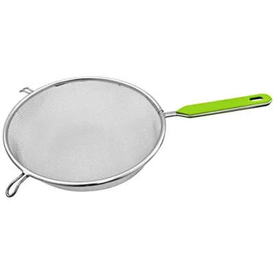 Abbildung von Fackelmann Sieb Ø 20 cm, Küchensieb aus Edelstahl, feinmaschiger Seiher mit Griffeinlage Kunststoff (Farbe: Grün/Silber), Menge: 1 Stück
