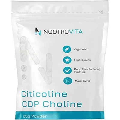 Abbildung von Citicolin CDP Cholin Pulver 25g Für Gedächtnis, Konzentration und Kognitive Funktion Keine Füllstoffe, Allergen Frei Hergestellt in ISO Zertifizierten Betrieben Nootrovita