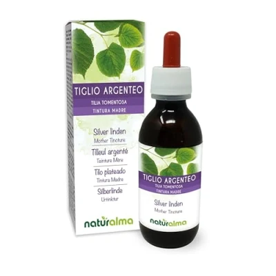 Abbildung von Silberlinde (Tilia tomentosa) Blüten und Hochblätter (Blätter) Alkoholfreier Urtinktur Naturalma Flüssig Extrakt Tropfen 120 ml Nahrungsergänzungsmittel Veganer