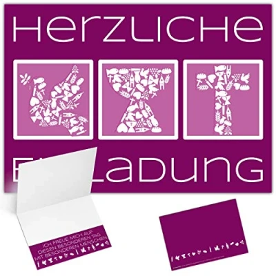 Abbildung von 12 Einladungskarten Konfirmation Kommunion Firmung Taufe SYMBOLE edle Klappkarten in Violett für Mädchen &amp; Jungen Einladung Karten von BREITENWERK