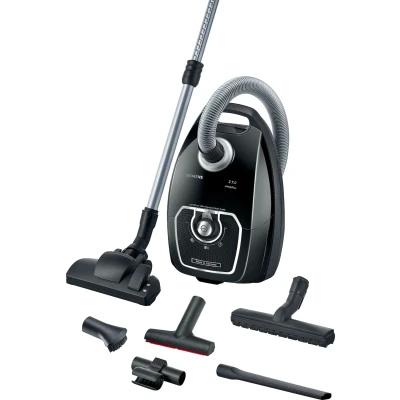 Abbildung von SIEMENS Staubsauger mit Beutel Z7.0 VSZ7X500, ideal für Allergiker, Hygiene Filter, extrem leise, Bodendüse Parkett, Teppich, Fliesen, XXL Polsterdüse, Fugendüse, langes Kabel, 650 W, schwarz