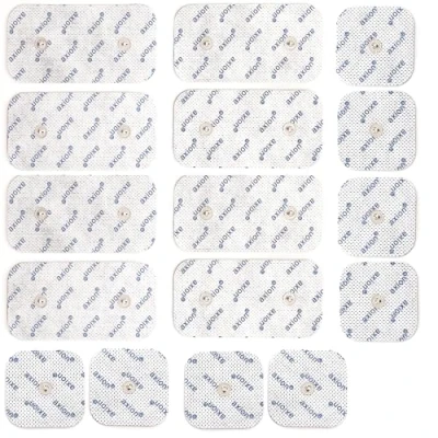 Abbildung von 16 Elektroden Pads 10x5cm &amp; 5x5cm wiederverwendbare Klebe für TENS Geräte EMS Trainer Sehr gute Haft Leitfähigkeit zertifiziertes Medizinprodukt axion