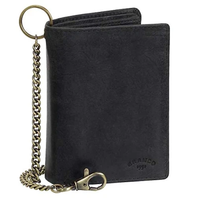 Abbildung von Luxus Leder Bikerbörse mit Kette Biker Geldbörse Portemonnaie Geldbeutel 10 cm 41013 Farbe Schwarz