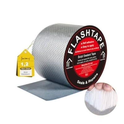 Abbildung von fowong Aluminum Wasserdichtes Klebeband, 10cm(B) x5M(L) Butyl Dichtungsband Alufolie Selbstklebend Reperaturband zum Abdichten und Befestigen im Pool Loch Rohr Dach Wohnmobil Bad