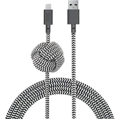 Abbildung von Native Union Night Cable 3 Meter Ultra Starkes Umflochtenes [MFi Zertifiziert] Lightning auf USB A Daten &amp; Ladekabel mit Beschwertem Knoten (Zebra)
