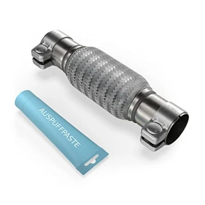 Abbildung von Flexrohr Universal Flexstück Wellrohr Hosenrohr Flexibles Rohr Edelstahl Interlock Ø45mm x 200mm 310 mit 2 Schellen inkl.Auspuff Kitt. Einbau ohne Schweißen
