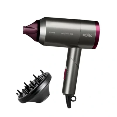 Abbildung von Solac Hair &amp; Go Ionic 180, faltbar, ultraleicht, 2000 W, Trocknungsleistung, 1800 ionischer Haartrockner, 2 Geschwindigkeiten und Temperaturen, Grau