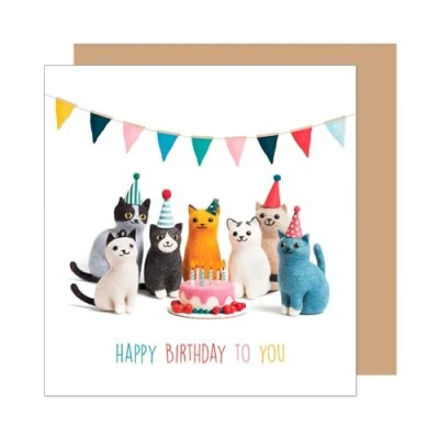 Abbildung von Edition Seidel Premium quadratische Geburtstagskarte mit Umschlag. Glückwunschkarte Happy Birthday Billet Karte für Frau Freundin Freund Kind Mädchen Junge Katzen (GQ370 SW025)