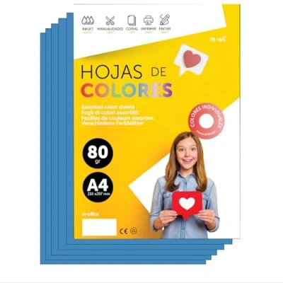 Abbildung von Buntes Papier A4 80g für Drucker &amp; Basteln, Farbige Blätter Kinder, Kreativprojekte, Karten Schule M office (100 Blatt, Blau)