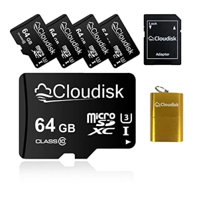 Abbildung von Cloudisk 5er Pack Micro SD Karte mit MicroSD Adapter Card Reader Speicherkarte (64GB)
