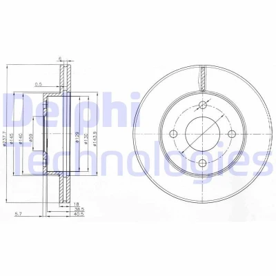Abbildung von DELPHI BG3763 Bremsscheibe 238 18 4 Belüftet geölt unbehandelt ohne Radlager, ABS Sensorring NISSAN: MICRA 2