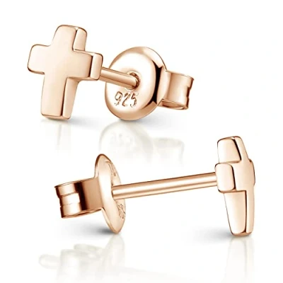 Abbildung von Materia Rosegold Ohrringe Damen Stecker Kreuz Silber 925 vergoldet SO 440 Rose
