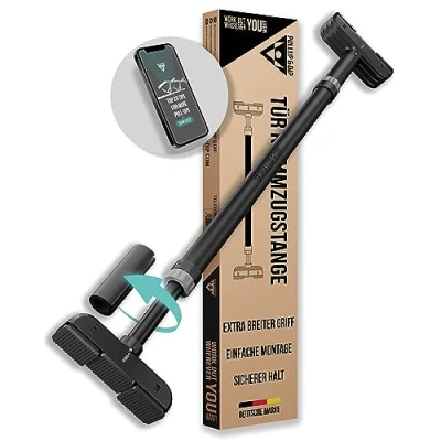 Abbildung von PULLUP &amp; DIP Klimmzugstange Türrahmen ohne Schrauben und Bohren Pull Up Bar Door Stange extra sichere Teleskop Tür mit bis 200KG Traglast! Abrutschsichere