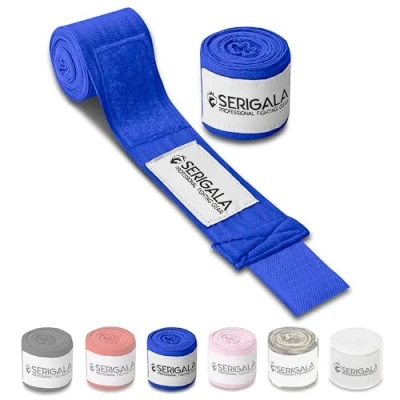 Abbildung von Serigala 4,5m Boxbandagen mit Daumenschlaufe Halb elastische Bandagen Boxen extra breitem Klettverschluss Kampfsport für Thaiboxen, Kickboxen, MMA und Muay Thai Blau